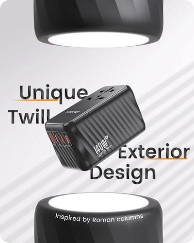 LENCENT 85 W Universal Travel Adapter with Retractable USB-C Cable – High-Speed International Plug Converter Featuring 3 Type-C & 1 USB-A Ports for Effortless Worldwide Charging – Your Ultimate Travel Essential for Maximum Compatibility, Fast Charging, and Ga N Technology Efficiency