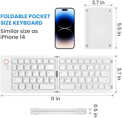 Ultimate Mini Wireless Folding Keyboard for Travel – Sync 3 Devices Effortlessly, Premium Aluminum Design for i Phone, i Pad, Mac, Android & Windows – Compact & Portable Full-Size Typing Solution