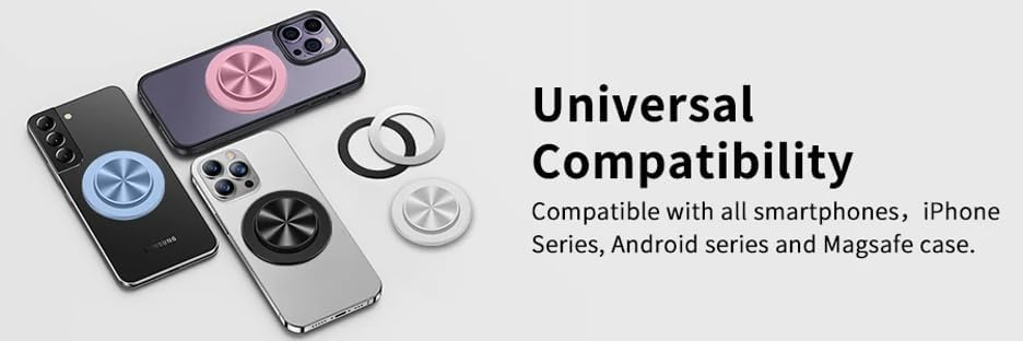 Ultimate Sleek Gray Magnetic Phone Grip & Kickstand – Enhanced One-Handed Use for Mag Safe, i Phone & Samsung Devices with Universal Adapter – Ergonomic Design for Secure Hold & Effortless Hands-Free Viewing