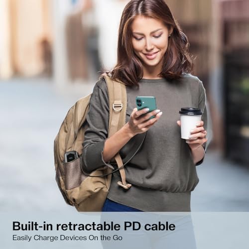 Ultra-Fast 2025 Portable Power Bank 10000 m Ah with Integrated Retractable PD Cable – 35 W Quick Charge Solution for i Phone, Samsung, Android, i Pad & Mac Book – Dual Device Charging Capability & Intelligent LED Power Indicator (Chic Blue)