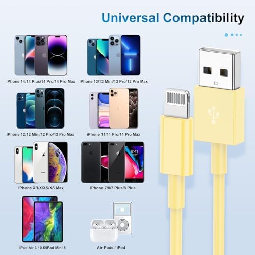 Premium 3-Pack Apple MFi Certified Lightning to USB Charger Cables – 6 FT Durable Fast Charging Cords for i Phone 13/12/11/11 Pro/11 Max/X/XS/XR/XS Max/8/7/6 – Enhanced Performance and Extended Reach for Seamless Device Connectivity