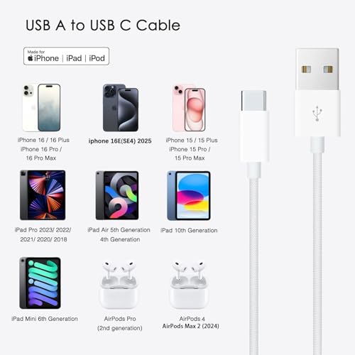 10FT iPhone 16E/15/16 Woven Cable for iPhone 16E(SE4), 15/16 Pro Max, 15/16 Plus Cable, USB C to USB C for AirPods 4, AirPods Pro (2nd Gen), TV Siri Remote, 4K Remote 3rd Gen, TV 4th Gen Charger Cable – Enhanced Compatibility and Speed