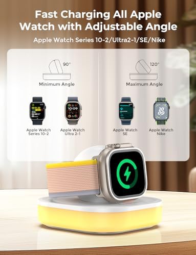 Magnetic Apple Watch Charger Dock with Customizable Colorful Ambient Lighting – Rapid Charging Solution for All Series Including Ultra 2 – Sleek, Portable Design for Home & Travel with USB Cable Included