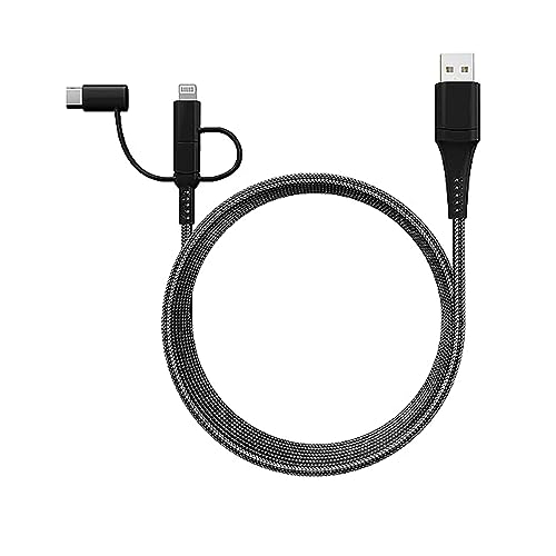 Versatile 3-in-1 Universal Charging Cable – 6 ft Nylon Braided Charger for i Phone, Android & More | Lightning, Type C & Micro USB Compatibility | Fast Charging Solution in Vibrant Tangerine for Ultimate Convenience and Style