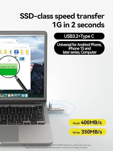 MOVE SPEED 128 GB High-Speed USB Flash Drive – Dual Port Type C & USB 3.2 Compatibility for i Phone 15/16, Android & Mac Book – Lightning-Fast 400 MB/s Data Transfer – Perfect for Photos, Videos & Documents – Compact & Durable Storage Solution