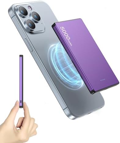 ZBF Magnetic Wireless Power Bank 5000 m Ah – Ultra-Slim Portable Charger with PD 20 W Fast Charging and USB-C Cable for i Phone 12/13/14/15/16 Pro Max – Lightweight Travel Essential for Effortless Charging on the Go