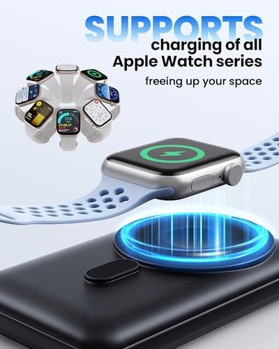 Ultra-Fast 10000 m Ah Portable Power Bank with Built-In Cables – Magnetic Wireless Charging for i Phone, Samsung, Android, Apple Watch & Air Pods – Sleek Gold Pink Design for Effortless On-the-Go Charging