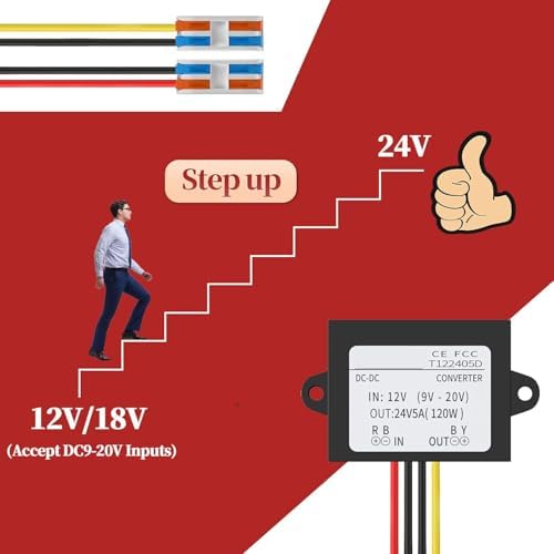 Elevate Your Power Solutions with the Versatile 12 V to 24 V DC-DC Step-Up Converter – Perfect for Golf Carts, LED Lighting, and Automotive Systems – 120 W Output, 5 A Current for Unmatched Efficiency and Easy Installation in Any Setting
