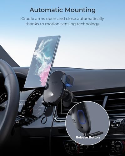 Upgrade Your Driving Experience with the i Ottie Auto Sense 2 Qi Wireless Charging Air Vent Phone Holder – Effortless Auto-Clamping Smartphone Mount for Secure Vehicle Access – Compatible with i Phone, Google Pixel, Galaxy, LG, Huawei & More – Tangle-Free One-Hand Operation for Enhanced Safety and Convenience in Every Journey