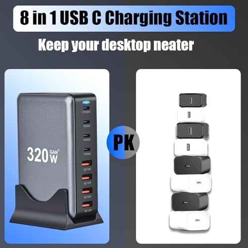 SITONG 320 W Ga N III Ultra-Compact Multi-Port USB-C Charging Hub – High-Efficiency 8-Port Power Adapter for Mac Book Pro, i Phone 15/14/13/12/11 & Galaxy S24/S23 – Experience Lightning-Fast 100 W Quick Charge Technology for Efficient On-the-Go Power Solutions – Perfect for Tech Professionals & Frequent Travelers – Unleash Versatile Charging with Sleek, Durable Design