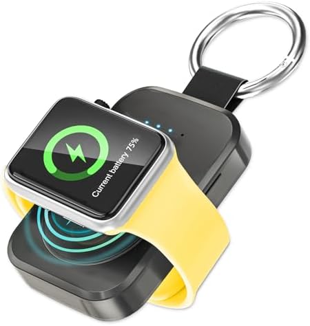 Compact Wireless Magnetic Power Bank for Apple Watch – 1000 m Ah Travel Charger with Keychain Attachment, Fast Charging for Series 10/9/8/7/6/SE/5/4/3/2/Ultra 2 – Perfect Accessory for Active Lifestyles and Professionals – Sleek Black Design for Effortless Portability