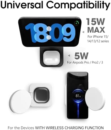 Versatile Magnetic Charging Station for i Phone 12-16 Series & Air Pods – Foldable Wireless Charger with Mag-Safe Technology, Compact Design for Multiple Devices, Integrated Phone Holder for Hands-Free Use, Perfect for Home & Travel