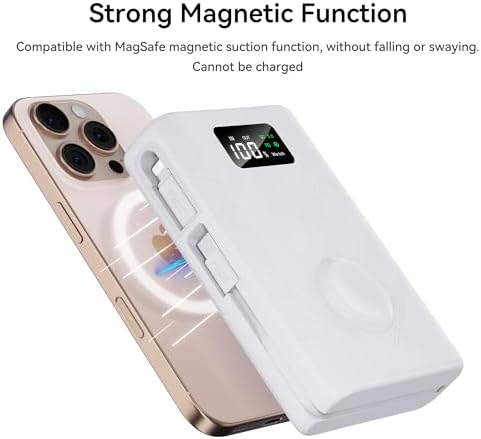 pzoz 20000 m Ah Ultra-Portable Power Bank with Magnetic Wireless Charger for Apple Watch – Rapid USB Type C PD Travel Charger for i Phone 15/16 and More – High-Capacity Battery Pack for On-the-Go Charging Solutions – Sleek, Durable Design with LED Indicators for Smart Charging Management