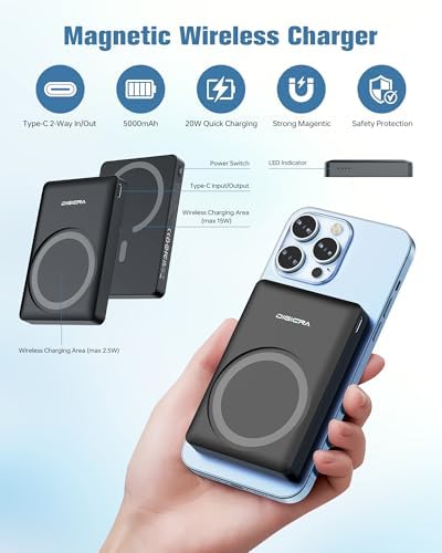 5000 m Ah Wireless Magnetic Power Bank with 15 W Fast Charging – Dual Device Charger for i Phone 16/15/14/13/12, Smartwatches & Earbuds – Compact Travel-Friendly Design with 20 W Output & Smart Safety Features for Reliable Power On-the-Go