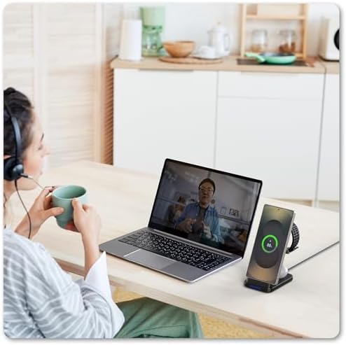 3-in-1 Fast Wireless Charger Station for Samsung Devices – Foldable Dual Coil Charging Hub for Galaxy Watch 7/6/5, Galaxy Buds, and S25/S24 Ultra – Compact, Travel-Friendly Design with Enhanced Safety Features and Universal Compatibility
