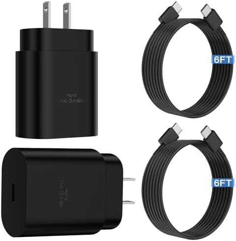 Lightning-Fast 25 W USB-C Charger Duo with 6 ft Cables | Superior Quick Charge for Galaxy S23 Ultra & i Phone 15 Series | Ultra-Portable Design for Home, Office, Travel | Robust Build with Optimized Power Delivery Efficiency