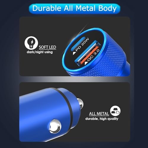 High-Performance i Phone Car Charger – Dual-Port 38 W USB-C & QC3.0 Fast Charging Adapter with 2 Lightning Cables, MFi Certified for i Phone 14, 13 Pro Max, 12, 11, X – Sleek Grey Design for Enhanced Compatibility and Efficiency on the Road
