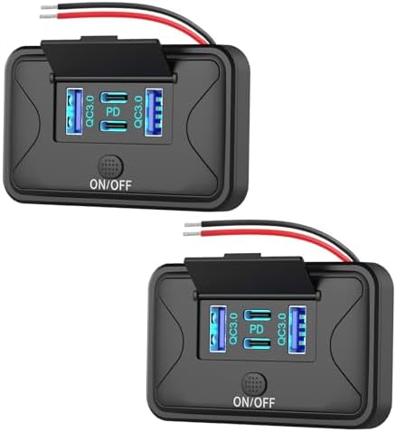 4 Port 12 V USB Outlet Wall Mount Charger – 2 Pack 78 W Fast Charging Solution with Dual PD & QC3.0 Ports, Ideal for RVs, Trucks, Marine Use & Golf Carts – Lightweight Design with Energy-Saving Button Switch for Ultimate Convenience and Compatibility