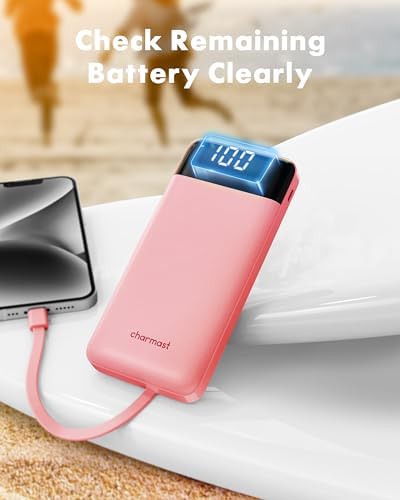 Ultra-Slim 10,000 m Ah Portable Power Bank with Built-In Charging Cables – 6 Outputs, 3 Inputs, Fast 3 A Charging for Universal Device Compatibility – Essential Travel Battery Pack for i Phone, Samsung, Google Pixel, LG, and More