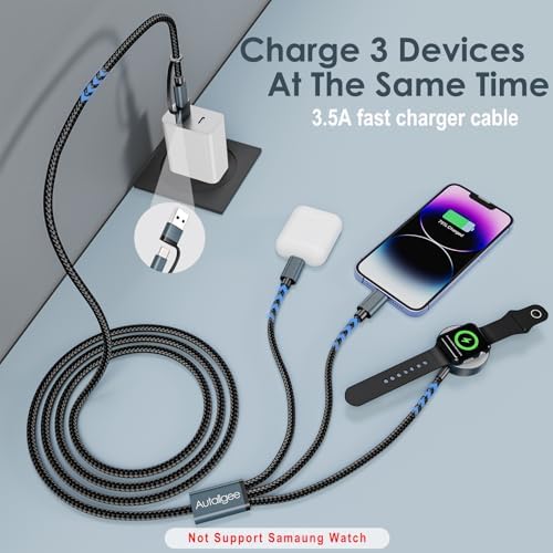 5 FT Multi-Device Charging Cable: Dual Compatibility for Apple Watch and i Phone – Rapid Charge for Series 10, Ultra, SE, All i Phone Models 16-13, Plus Galaxy S24 – Essential Travel Charger for Streamlined Power Management and Versatile Device Use