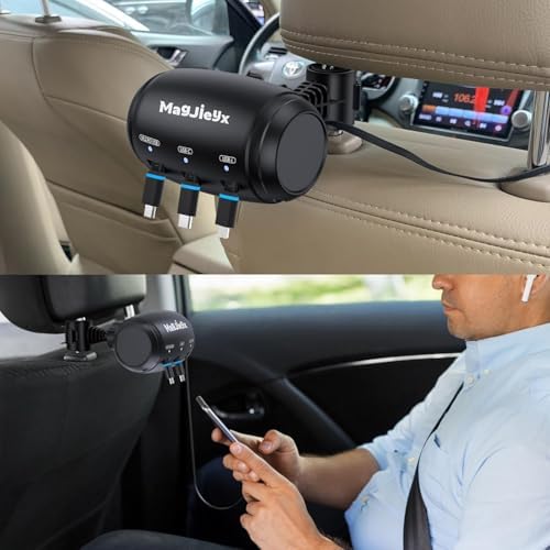 Innovative 3-in-1 Retractable Car Charging Station – Fast Headrest Dock for i Phone 16/15/14, i Pad, Android & Samsung – Ultimate Multi-Device Charger for Rideshare Drivers – Tidy Power Solution for Backseat Passengers – Enhanced Compatibility & Fast Charging Efficiency