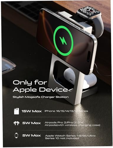LISEN 3-in-1 Fast Charging Station for i Phone 16, Apple Watch, and Air Pods – Qi2 Mag Safe Dock with 15 W Power Boost, Elegant Gold Finish for Enhanced Compatibility and Streamlined Charging Experience