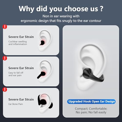 TANFESO Open Ear Bone Conduction Headphones – Ultra-Lightweight Bluetooth 5.3 Sport Earbuds with 60-Hour Playtime and IPX7 Waterproof Rating for Active Lifestyles – Perfect for Runners and Fitness Buffs – Hands-Free Calling and Secure Fit in Black