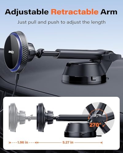 APPS2 15 W Magnetic Wireless Car Charger – Ultimate Dashboard, Windshield & Vent Mount for i Phone 16/15/14/13/12 Series | Fast Charging, Mag Safe Compatible, Adjustable Phone Holder for Enhanced Convenience and Safety on the Road