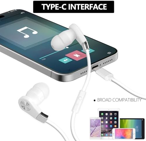 Experience Unmatched Audio Clarity with LANDIBO USB C Wired Earphones – Advanced Noise Cancellation, Integrated Microphone & Effortless Volume Control for Gaming, Music, & Calls – Durable In-Ear Design in Elegant Black & White for Ultimate Comfort and Style