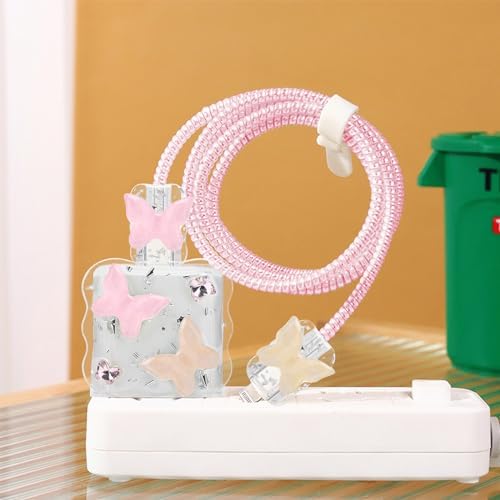 Bling Pink Butterfly Wave Cable Protector for i Phone Charger – Stylish USB Cover and Cord Saver for Lightning Cables, Durable Protection Against Damage, Lightweight and Easy to Clean Charging Accessory