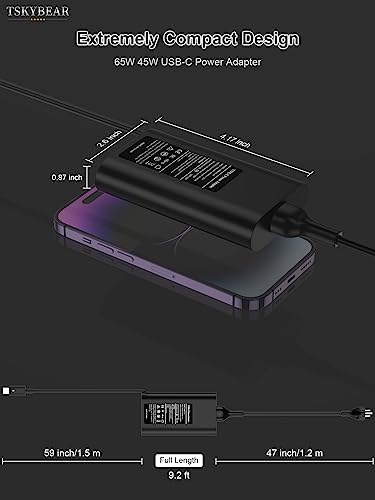 TSKYBEAR Universal 65 W USB-C Laptop Charger for Dell – Compact & Efficient Replacement Power Adapter for Latitude, XPS, Inspiron & Chromebook Models – Fast Charging Solution with Enhanced Compatibility – Ideal for Travel and Everyday Use
