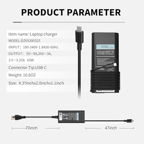 Advanced 65 W USB-C Laptop Charger for Dell XPS & Latitude Series – Fast Charging, Enhanced Compatibility, and Reliable Performance for Models 5420, 5520, and More – Universal AC Input 100-240 V, 30 Days Money-Back Guarantee and 12 Months Exchange Warranty
