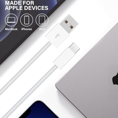 Premium MFi Certified 2 Pack USB-A to USB-C Car Play Cables – 3.3 ft High-Performance Charging & Data Transfer Cords for i Phone 15/16 Pro/Plus/Max and i Pad Pro – Fast Charging, Exceptional Durability, Uninterrupted Connectivity for Enhanced Driving Experience