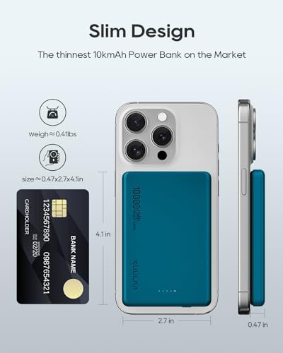 Ultra-Slim Kuulaa 10000 m Ah Mag Safe Power Bank – Fast Wireless Charger for i Phone 16/15/14/13/12 Series – Effortless Magnetic Alignment for On-the-Go Charging – High-Capacity Portable Battery Pack with LED Status Indicator