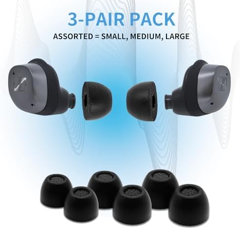 Transform Your Audio Experience with Comply True Grip Premium Memory Foam Earbud Tips for Sennheiser Momentum 3 & 4 | Ultimate Comfort & Noise Isolation | Large Black (3 Pairs) with Essential Cleaning Tool | Perfect Fit for Music Lovers