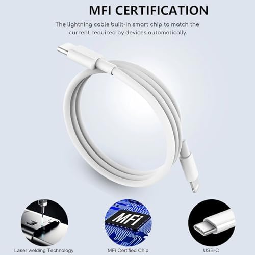Premium Apple MFi Certified 3-Pack i Phone Charger Set with PD Type C Quick Wall Block and 6 FT Fast Charging USB C to Lightning Cable – Ultimate Speed and Compatibility for i Phone 14/13/12/Pro/Max/11/XR/SE 2022 and i Pads, Perfect for Home or Travel Use