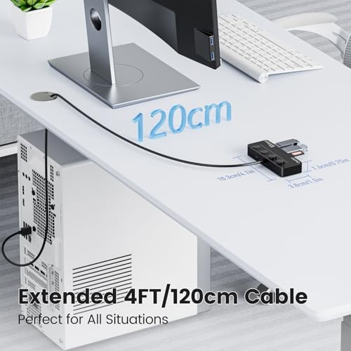Revolutionize Your Connectivity with the Qeefun 4-Port USB 3.0 Hub – High-Speed 5 Gbps Data Transfer, Individual LED Power Switches, and 2 ft Extension Cable for Ultimate Flexibility – Perfect USB Splitter for Laptops, PCs, i Macs, and More! Enhance Your Workspace Efficiency and Control Multiple Devices Effortlessly!