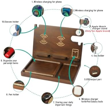 Elegant 3-in-1 Wood Wireless Charging Station for i Phone, Apple Watch & Air Pods – 27 W Fast Charge Nightstand Organizer – Ideal Gift for Men’s Birthdays & Anniversaries – Sleek Design for Clutter-Free Spaces