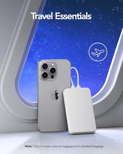 Charmast 10000 m Ah Slim Power Bank – 20 W Fast Charging Portable Charger with Removable Cable for i Phone & Android – Lightweight Hand-Free Battery Pack with Digital Display for Effortless Travel Convenience