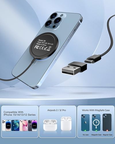 Magnetic Wireless Charger 15 W Dual Pack – High-Speed Mag Safe Charging Pad for i Phone 16/15/14 Series & Air Pods – Enhanced Stability with LED Indicator – Perfect for Nighttime Use and Seamless Device Compatibility