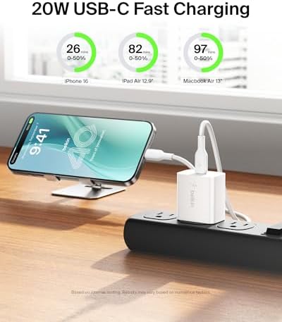 Belkin 20 W USB-C Charger Block (2-Pack) – Ultra-Fast Power Delivery for i Phone 16/15/14/13, i Pad, Air Pods & Samsung Galaxy S25 – Compact Design for Home, Office & Travel – Reliable Charging for Nintendo Switch 2 & More – Sleek White Finish