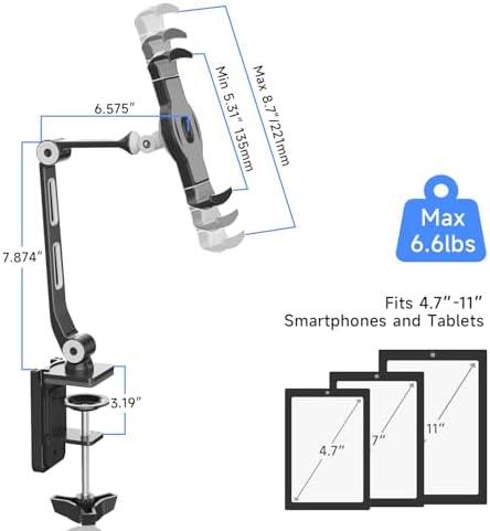 Suptek Adjustable Aluminum Alloy Cell Phone Desk Mount Stand – Versatile 360° Rotating Holder for i Pad, i Phone, Samsung & Asus (4.7-11 inches) – Perfect for Home, Office, or Kitchen Use – Unmatched Stability & Comfort for Daily Tasks