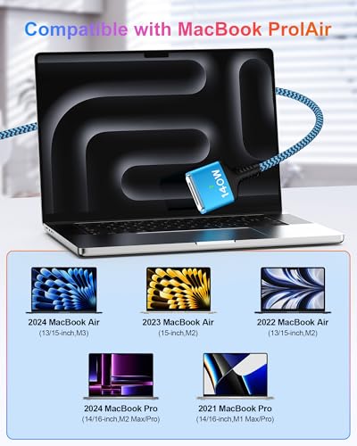 High-Speed 140 W USB-C to Magnetic 3 Charging Cable for Mac Book Air & Pro – 6 ft Durable Cord with Enhanced Compatibility for M1, M2, M3, M4 Models – Effortless Magnetic Connection and Fast Charging Efficiency