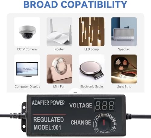 Universal 3 V-24 V Adjustable DC Power Supply Adapter – 3 A 72 W with 8 Interchangeable Tips for Ultimate Compatibility and Advanced Safety Features