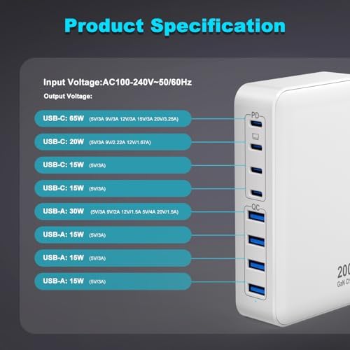Revolutionary 240 W Ga N USB C Charging Station – 8-Port Fast Charger with PD100 W for Seamless Device Compatibility – Ideal Power Adapter for Mac Book Pro/Air, i Phone, Samsung, and Google – Compact Multi-Device Charging Hub for Enhanced Performance and Portability