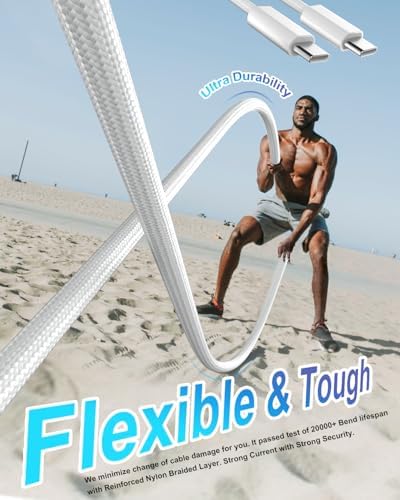 Jiunai 65 W Ga N USB-C Charger Block – Triple Port Fast Charging Adapter for Mac Book, i Phone 16, Dell & More – Compact Foldable Design with 6.6 ft Type C Cable for Ultimate Travel Convenience and Multi-Device Power Management