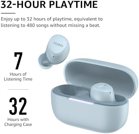 TOZO A1 Wireless Earbuds – Bluetooth 5.3 Lightweight IPX5 Waterproof Earphones with Dual Mic for AI Calls, Immersive Sound Experience, Customizable 32 EQ Presets via App, Ergonomic Fit & Portable Charging Case for Active Lifestyles