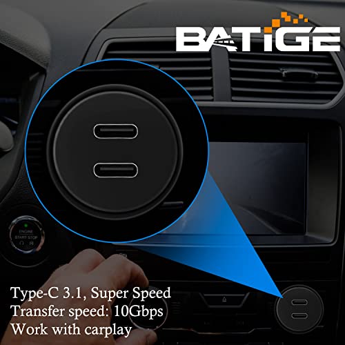 BATIGE Waterproof Dual Port USB-C 3.1 Flush Mount Cable for Vehicles – 3 ft Male to Female Extension for Car, Truck, Boat, and Motorcycle – High-Speed Data Transfer and Charging Solution with Sleek Design and Enhanced Durability