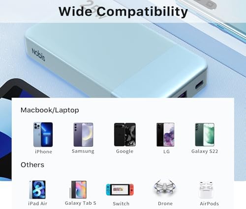 NOBIS 10000 m Ah Fast Charging Power Bank with Digital Display – Versatile USB-C Battery Pack for i Phone, i Pad, Android & More (25 W) – Compact, Reliable Charging Solution for On-the-Go Power Needs