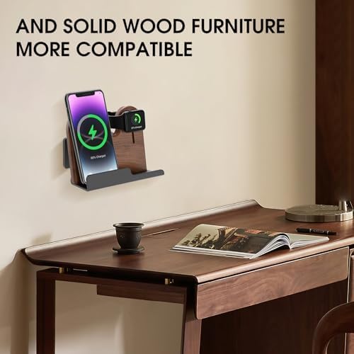 3 in 1 Wall Mount Compatible with magsafe Charger Stand，Wood Phone Holder for iPhone 15/15 Pro/14/13/12 Series, Compatible with Apple Watch, AirPods, Magsafe Accessories[MagSafe Charger Not Included] – Enhanced Compatibility and Speed